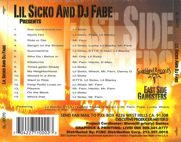 Lil Sicko And DJ Fabe Presents... East Side Gangsters Chicano Rap